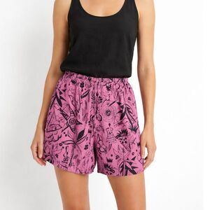 Hot Cotton Marc Ware Shorts Women's Pink Tribal Print Linen Shorts Size Medium